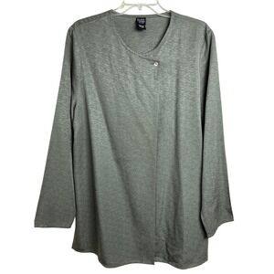 Eileen Fisher Tunic Top Womens Size Medium Green 100% Silk Asymmetric Button A50